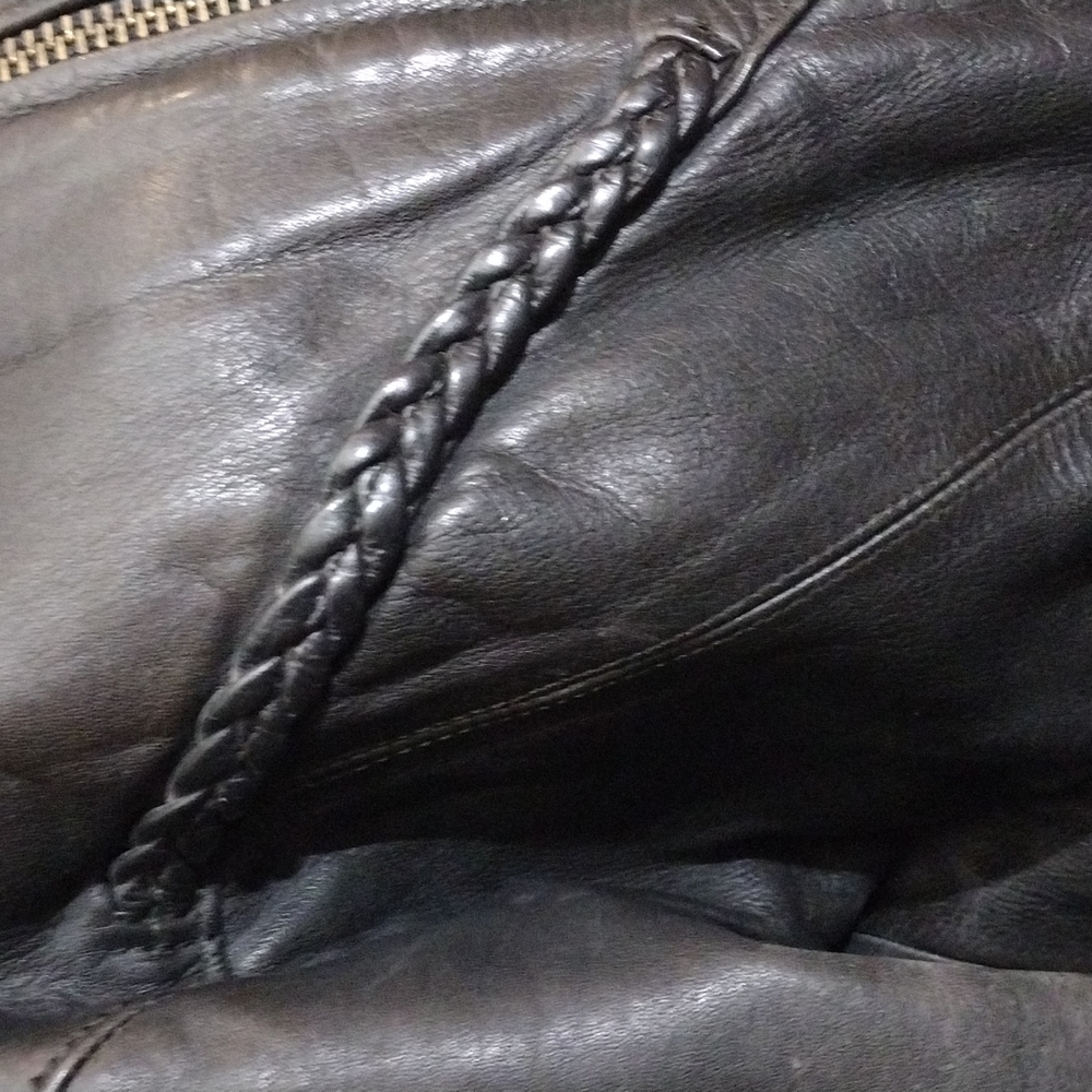 Vintage Unik Ultra Real Leather Gray Jacket, Zipper Pockets&Sleeve Openings Sz L - Picture 5 of 9